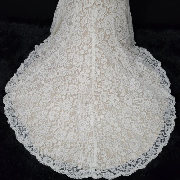 NWT~$1450~ELLA ROSA~10/12~IVORY NUDE FLORAL LACE FIT & FLARE WEDDING DRESS GOWN - Picture 13 of 16